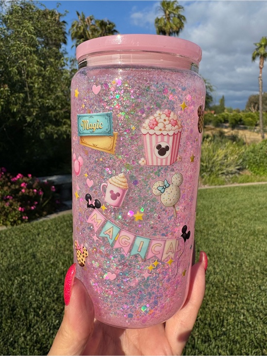 Other - Disney Parks Magical snow globe glass Tumbler with decorated lid 16oz